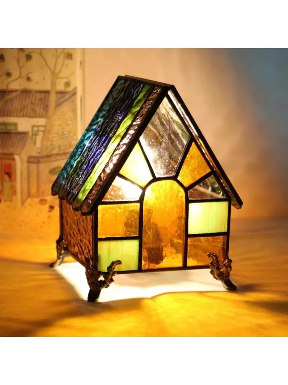 Mini Stained Glass Lighthouse Table Lamp - Retro Decorative Light for Home